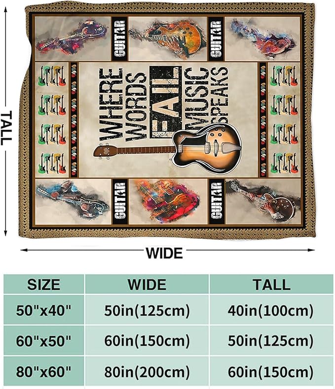 Tijuboni Guitar Music Throw Blanket Guitar Gifts for Girls Boys Women Men Kids Adults Soft Flannel Fleece Blanket for Couch Sofa Bed Home Decor 60"x80"