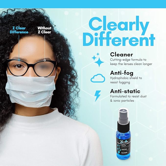 Combo pack 1oz Anti Fog Spray & microfiber for Eye & Sunglasses - Anti Static Glass & Lens Cleaner - Remove and Repel Dirt & Dust - Fog Free Cleaning Spray for Glasses- 1oz spray and towel