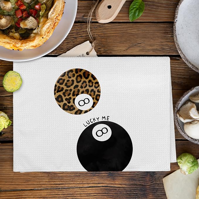 Trendy Leopard Cheetah Print Lucky 8 Ball Bathroom Decor, Preppy Brown Leopard Bow Decor Dish Hand Tea Towels for Bathroom Kitchen Sets of 2, Cheetah Kitchen Towels and Dishcloths, 16x24 Inch