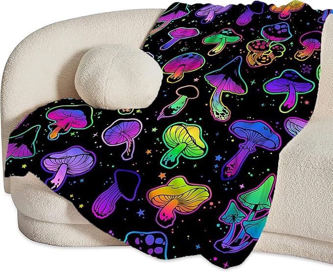 Colorful Mushroom Blanket - Soft, Warm & Cozy Fleece for Girls, Women, Kids & Adults - 60"x50"