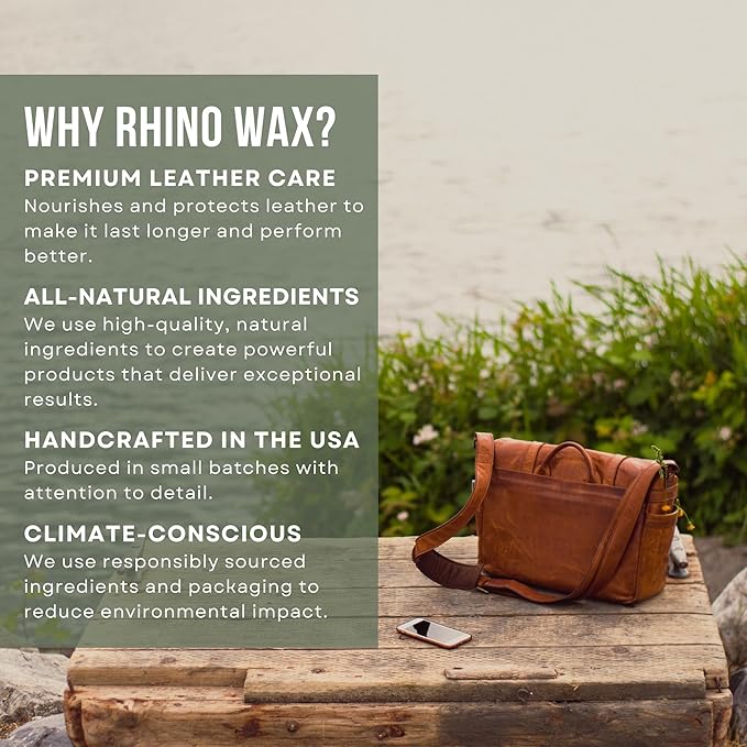 Rhino Wax - Complete Leather Cleaning and Conditioning Kit (Oil + Conditioner + Cleaner + Waterproofing Wax + Brushes + Cloths) - Cleans, Revitalizes and Protects Leathers - Proudly Made in the USA