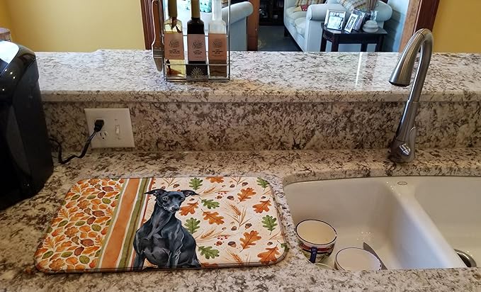 Caroline's Treasures Black Italian Greyhound Heirloom Fall Dish Drying Mat Absorbent Dish Drying Mat Pad for Kitchen Counter Dish Drainer Mat for Countertop, 14 x 21", Multicolor