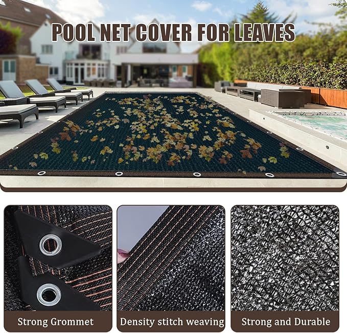 20x40FT Pool Leaf Net Cover Rectangle Swimming Net Covers Fine Mesh Pool Screen Cover with Reinforcement Edge for Above Ground Thicken Leaf Netting for Pools,Patio, Garden,Parking Sheds