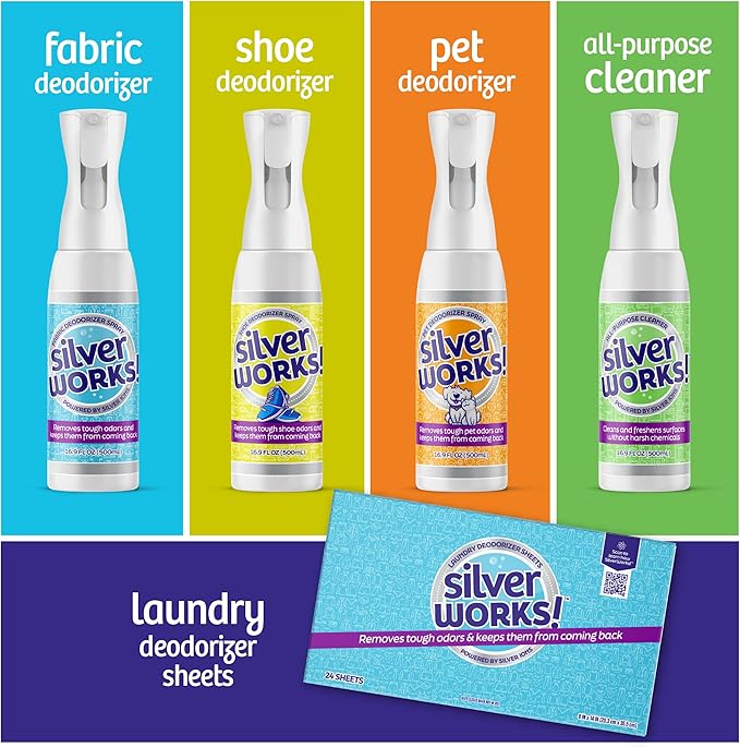 SilverWorks! Shoe Deodorizer Spray For Smelly Shoes - Shoe Odor Elimination - Boot, Sneaker, Shoe Smell Eliminator - Stinky Shoes Odor Eliminator, Shoe Freshener Spray -16.9oz