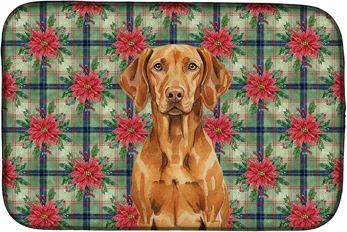 Caroline's Treasures Vizsla Christmas PoinsettIas Dish Drying Mat Absorbent Dish Drying Mat Pad for Kitchen Counter Dish Drainer Mat for Countertop, 14 x 21", Multicolor