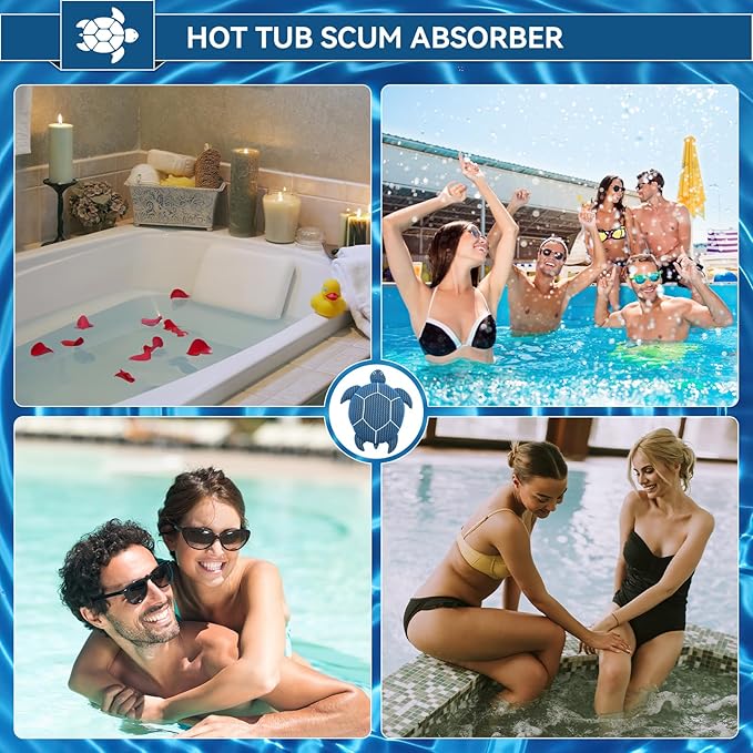 12 Inches Hot Tub Scum Absorber,Hot Tub Sponge for Scum Reusable Spa & Pool Cleaner Hot Tub Oil Absorbing Scum Absorber Keeps Water Clean,Eliminates Scum & Dirt,Blue,1 Pack