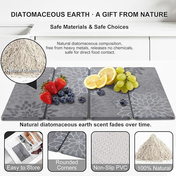 3 PCS Large Stone Dish Drying Mat for Kitchen Counter, Quick Dry Stone Dishes Mats Cup Coasters, Sink Faucet Mat, Water Absorbing Diatomaceous Earth Drying Pad for Countertop Tableware, Bottles
