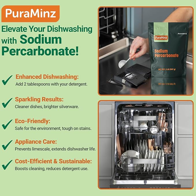 Sodium Percarbonate, 99.9% Pure Oxygen Bleach Powder, Stain Remover, Whitener, Non-Chlorine Detergent Booster, Fragrance Free Dishwasher Cleaner and Deodorizer, 5 lbs (80 oz), Pack of 1