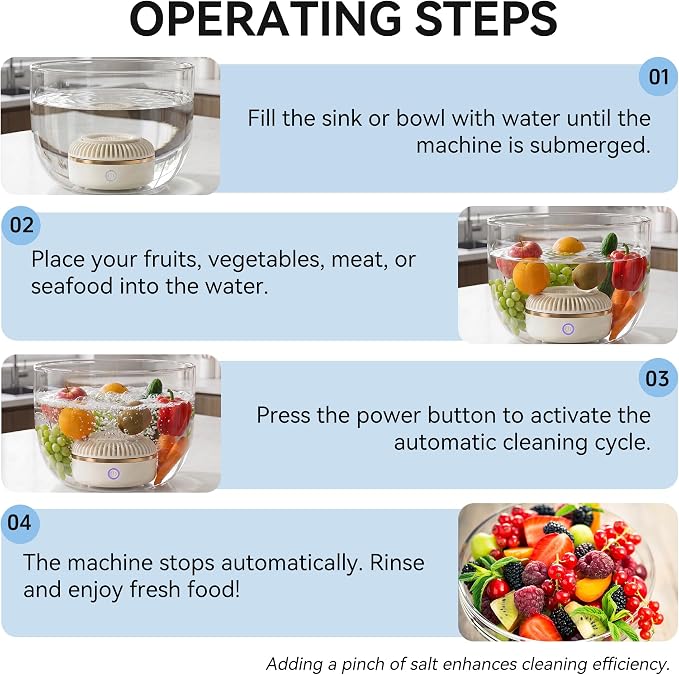 Titanium Electrolysis Vegetable Cleaner, Cordless Fruit Washing Machine with Intermittent Vortex Tech, IPX7 Waterproof Food Purifier for Deep Cleaning