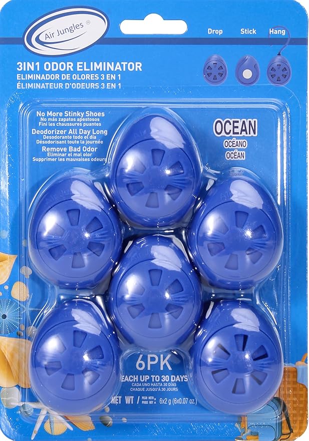 Air Jungles Ocean Scent Odor Eliminator Balls (6 Count), Car Air Freshener Vent Clips (6 Pack), 3-in-1 Leather Cleaner Wipes (70 Ct), and All Purpose Cleaning Wipes (70 Ct)