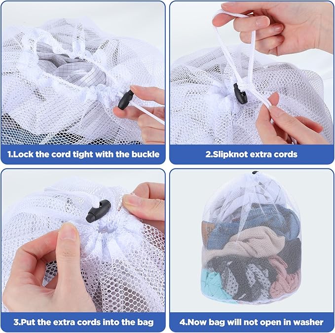 20 Pcs Mesh Laundry Bags Bulk with Drawstring 20 x 24'' Hanging Heavy Duty Medium Mesh Dry Cleaning Bag Machine Washable Large Net for Clothes,Sock,Bed Linen Dormitory Travelling Camping