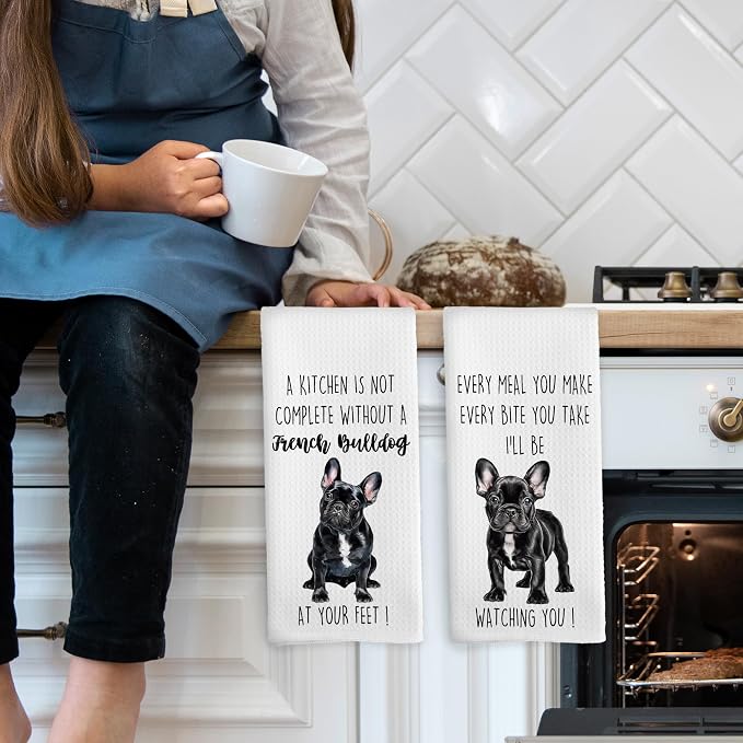 French Bulldog Dog Kitchen Towels Set of 2, Funny Dog Kitchen Decor, Dogs Gifts for Women Men Hand Towel, Pet Owner Gift Decorative Tea Towels Dish Towel 16x24 Inch