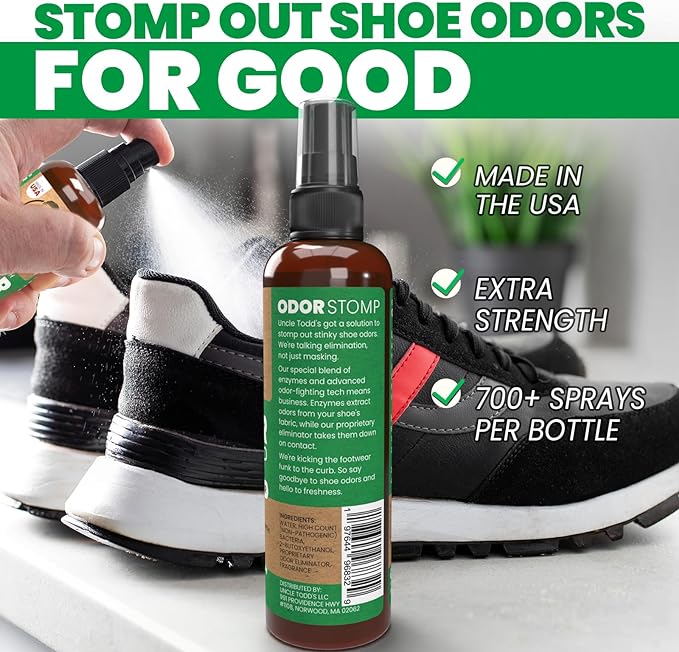 Uncle Todd's Odor Stomp Shoe Deodorizer 2-Pack Mountain Fresh- Proven & Powerful Enzyme Shoe Spray for Odor Elimination in All Footwear