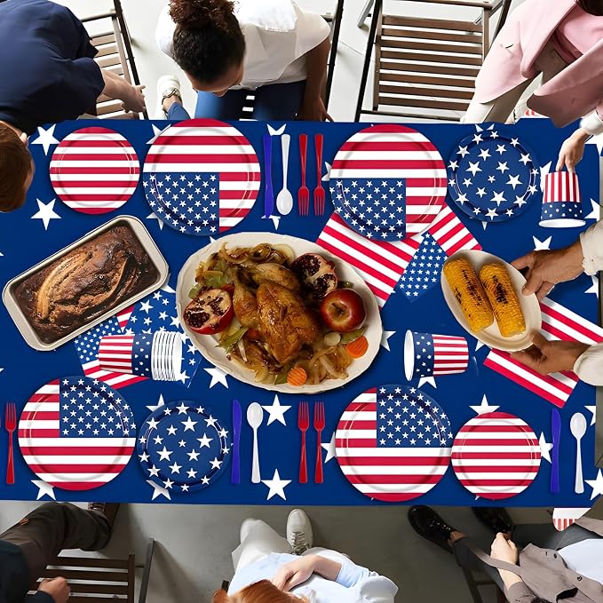 Liacere 400PCS 4th of July Pre Rolled Silverware and Napkin-Disposable Utensils-Wrapped Plastic Patriotic Cutlery Set,100 Red Forks,100 Blue Knives,100 White Spoons,100 Napkins for Independence Day