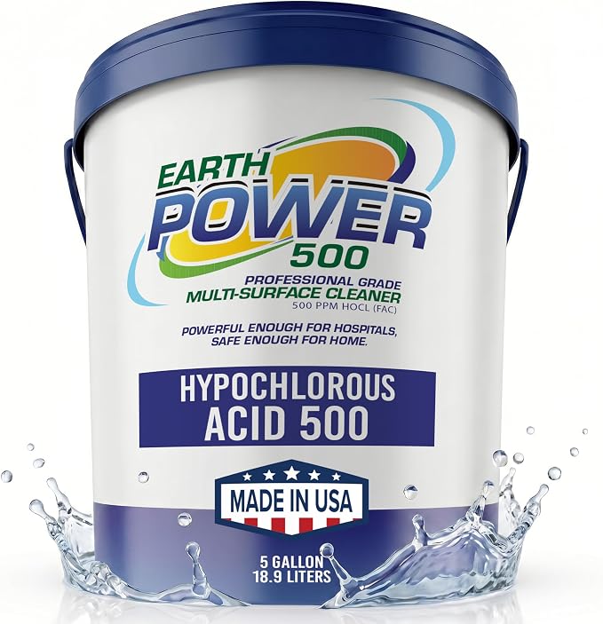 Earth Power Hypochlorous Acid 500 PPM Multipurpose Cleaner – Natural & Non-Toxic – Tile, Refrigerator, Shower, Countertop & Floor Cleaner – Family, Food & Pet Safe Cleaning Supplies – 5 Gallon
