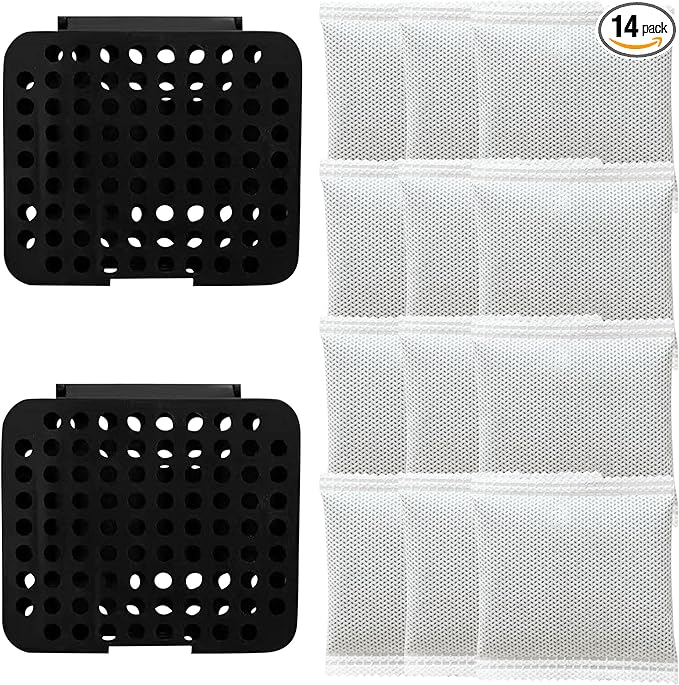 2 Pack Stick On Deodorizing Box, 12 Pack Odor Removing Refills for Trash Can, Activated Charcoal Odor Eliminator for Indoor Kitchen Trash/Diaper Pails/Wardrobe/Shoe Cabinet (Black)