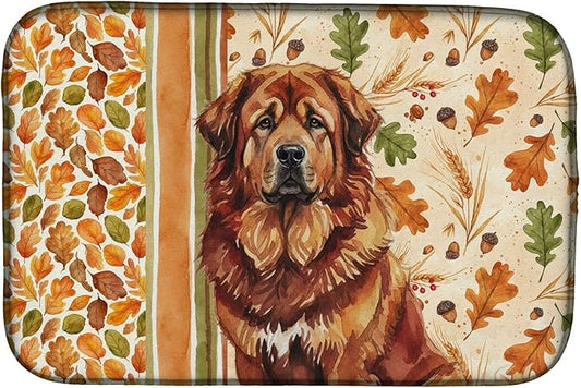 Caroline's Treasures Red Gold Tibetan Mastiff Heirloom Fall Dish Drying Mat Absorbent Dish Drying Mat Pad for Kitchen Counter Dish Drainer Mat for Countertop, 14 x 21", Multicolor