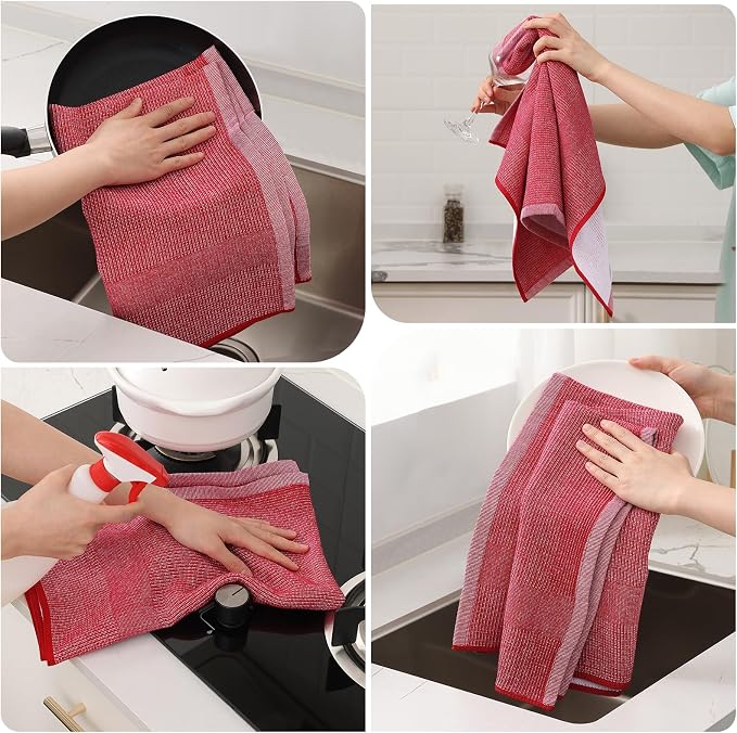 Mordimy Premium Kitchen Towels 8 Pack (18 x 28 Inches, Red), Large Cotton Kitchen Hand Towel, Flat & Terry Dish Towels for Drying Dishes, Super Absorbent Tea Dishtowels Set with Hanging Loop