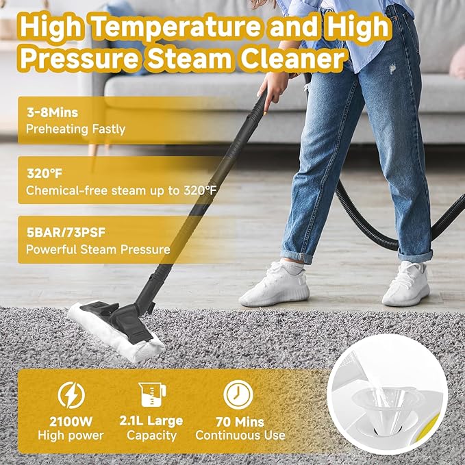 Steam Cleaner,Multipurpose Neat Canister Steamer with 27 Accessories, 5 Mins Heating with 1.5L Tank,Rolling Cleaning Machine for Carpet, Floors,Windows,Mirrors,Glass and Cars (White3)