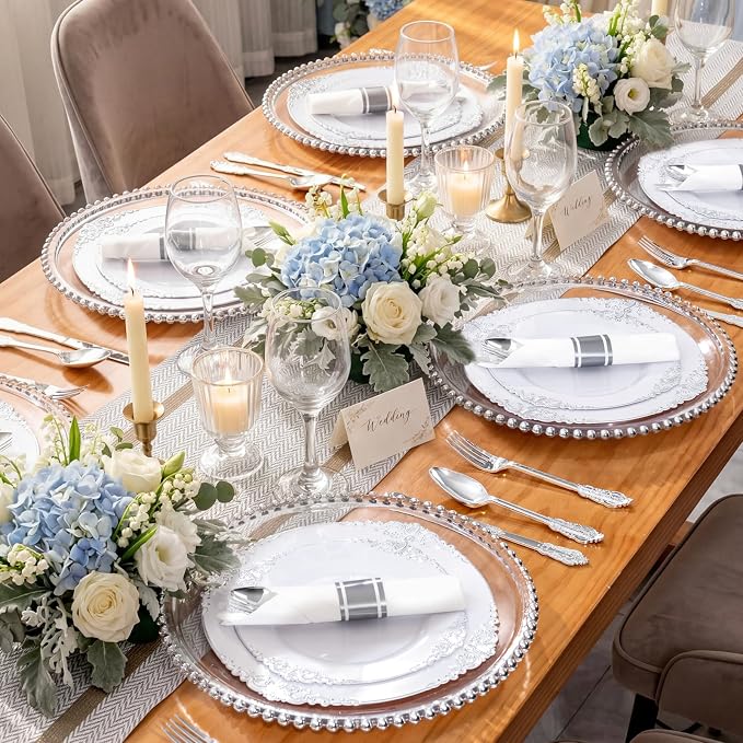 400PCS Pre Rolled Silver Plastic Silverware Sets - Heavy Duty Fancy Silver Cutlery - Include 100 Pack Wrapped Disposable Utensils with Napkins for Parties, Dinners & Weddings