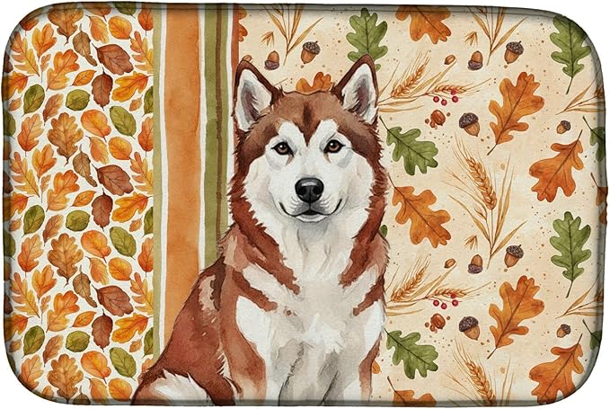 Caroline's Treasures Red and White Alaskan Malamute Heirloom Fall Dish Drying Mat Absorbent Dish Drying Mat Pad for Kitchen Counter Dish Drainer Mat for Countertop, 14 x 21", Multicolor