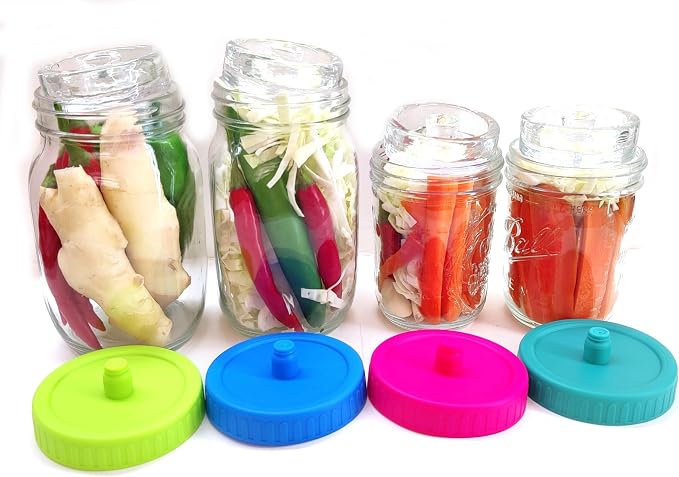4 Pcs Fermentation Lids - waterless Airlock Fermenting for 86mm Wide Mouth Mason Jar（Jars Not Included）