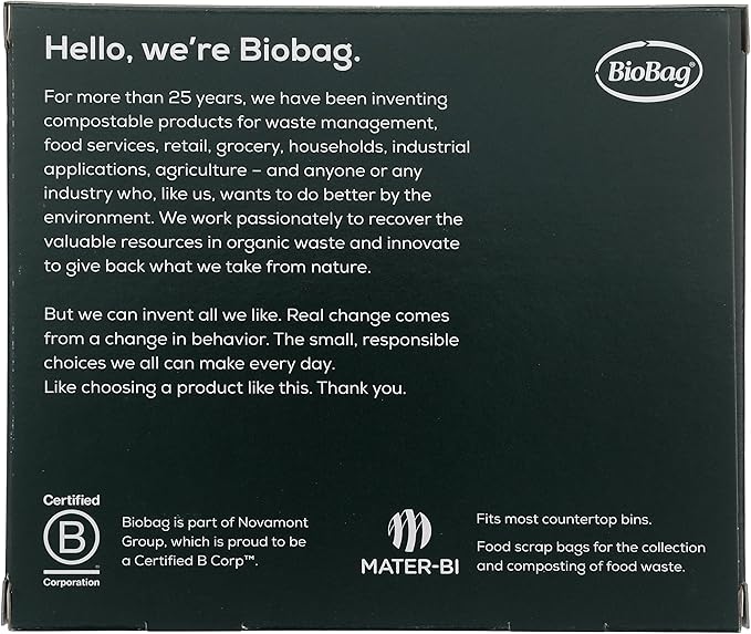 BioBag (USA), The Original Compostable Bag, 3 Gallon, 300 Total Count (12 Boxes of 25 Count), 100% Certified Compostable Kitchen Food Scrap Bags, Kitchen Compost Bin Compatible