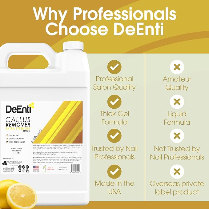 DeEnti Callus Remover for Feet, Extra Strength Foot Callus Remover Gel, 128oz Salon Grade Home Pedicure Supplies for Dry Skin, Cracked Heel, Professional Strength Foot Care, Lemon