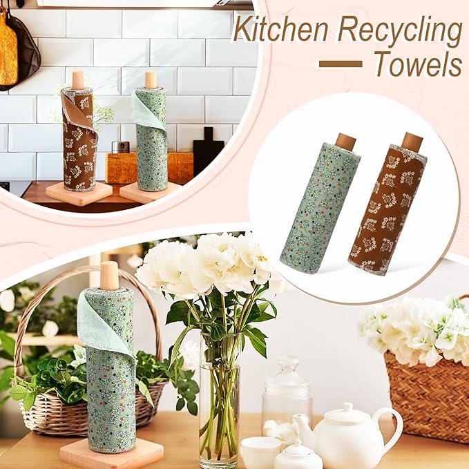 Redbaker 50 Pcs Reusable Paper Towels Paperless Reusable Cotton Cloths Toilet Absorbent Washable Paper Towels with Roll Kitchen Dishcloth for Kitchen Paperless Dishcloths(Okra)