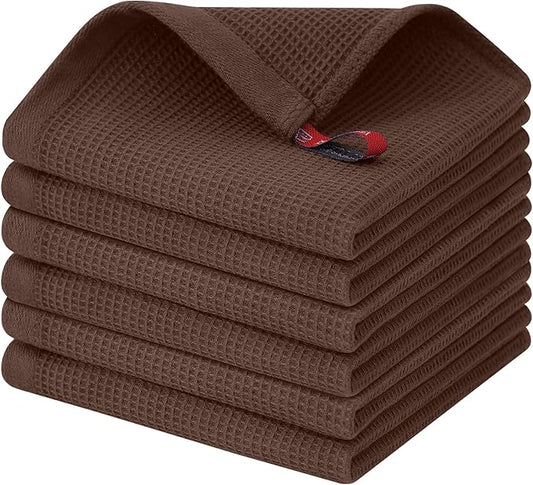 Homaxy 100% Cotton Waffle Weave Dish Cloths - 6 Pack Soft and Absorbent Dish Towels - 12 x 12 Inches Quick Dry Dish Rags - Coffee