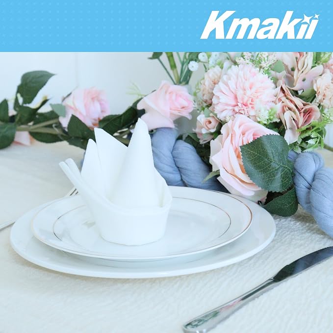 KMAKII White Disposable Dinner Napkins Linen-Feel Colored Paper Napkins Premium Cloth Like Napkins Ideal For Restaurant, Events, Weddings&Party,50 Pack 16 x 16 inches
