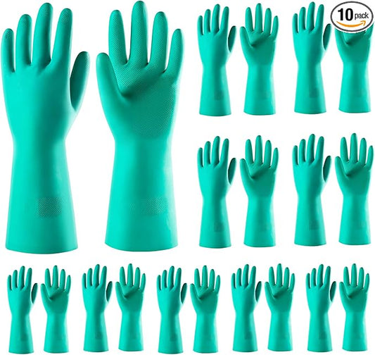 ThxToms 10 Pairs Nitrile Chemical Resistant Gloves, 15mil,13", Reusable Latex Rubber Free Heavy Duty Gloves, Acid Alkali Oil Protection, Industrial Use and Household Cleaning, Non-Slip, X-Large