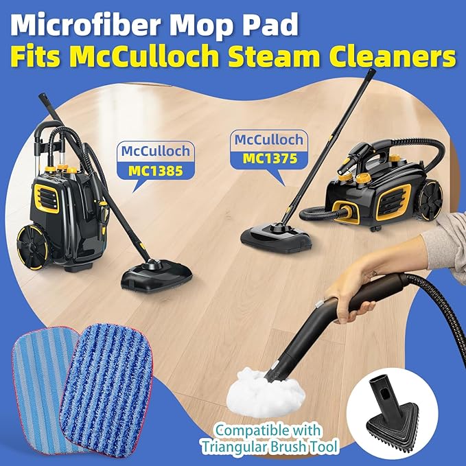 LOVECO Steam Cleaner Pads Compatible with Steam Cleaner McCulloch MC1385 & MC1375 (10x Triangle Microfiber Bonnets + 6X Replacement Microfiber Mop Pad + 1x Mesh Laundry Bag）