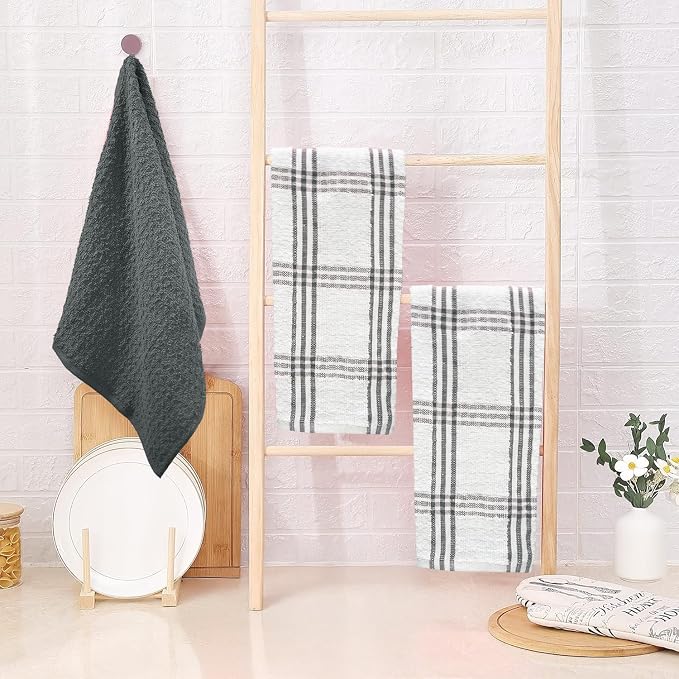 DAN RIVER Premium Grey Kitchen Towels - [Pack of 6] 100% Cotton (16x 26 Inches) -Super Soft, Highly Absorbent Hand Towels, Quick Dry, Dish Towels, Tea and Bar Towels Set