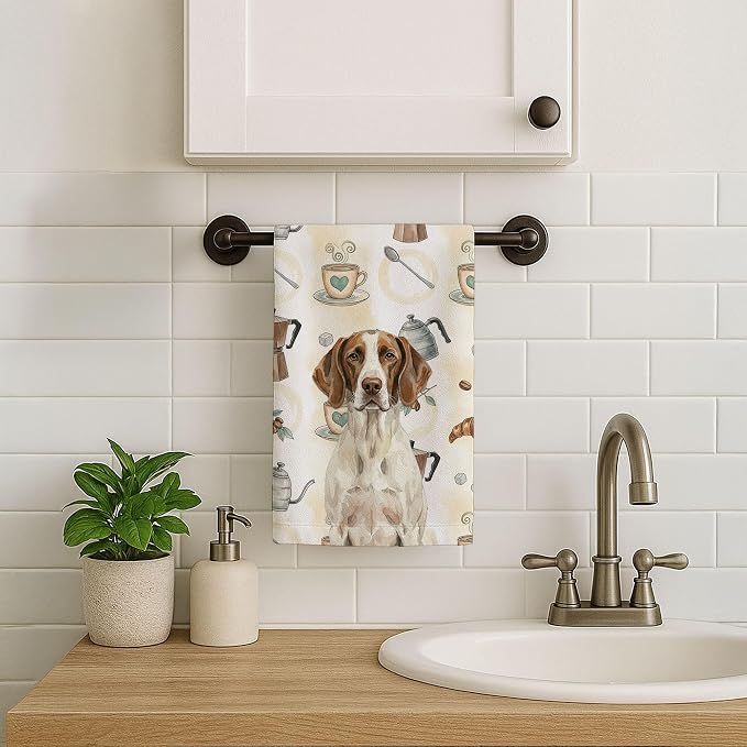 Caroline's Treasures Liver and White Pointer Coffee Bar Kitchen Towel Velour Plush Front and Cotton Loop Back Machine Washable
