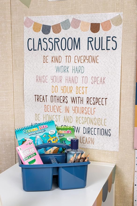 Teacher Created Resources Soft Colors Portable Plastic Storage Caddy 6-Pack for Classrooms, Kids Room, and Office Organization, 3 Compartments