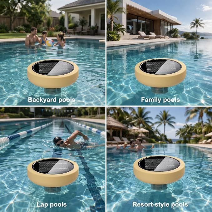 Solar Pool Ionizer for Above Ground, Solar Powered Floating Copper Purifier, Reduce Chlorine 85%, Up to 45,000 Gallons, Swimming Pools Water Cleaner for In-ground Pools and Spas (Yellow)