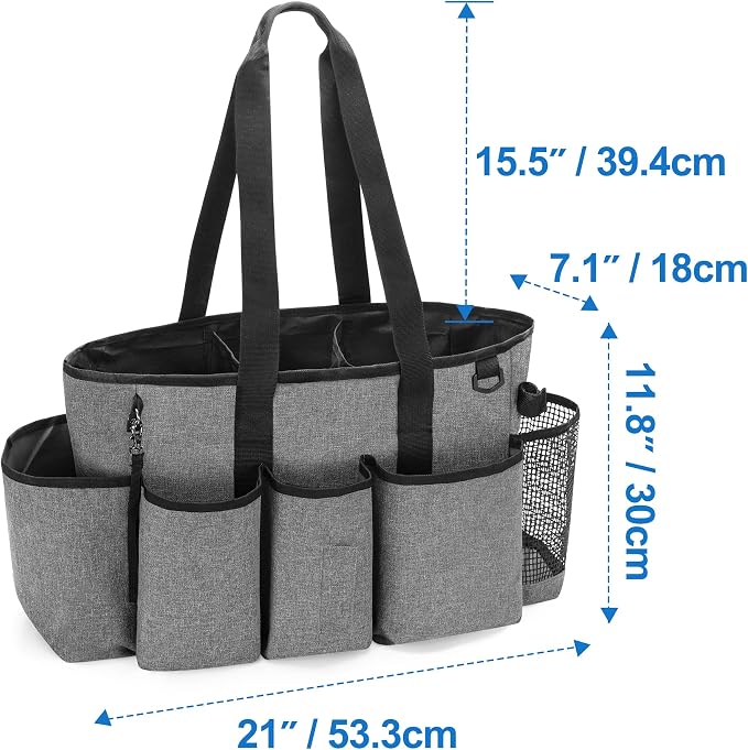 LoDrid Professional Cleaning Tote Caddy for Cleaning Supplies, Cleaning Bag Organizer with Dividers and Handle Strap for Housekeepers Work, Gray, (Bag Only)