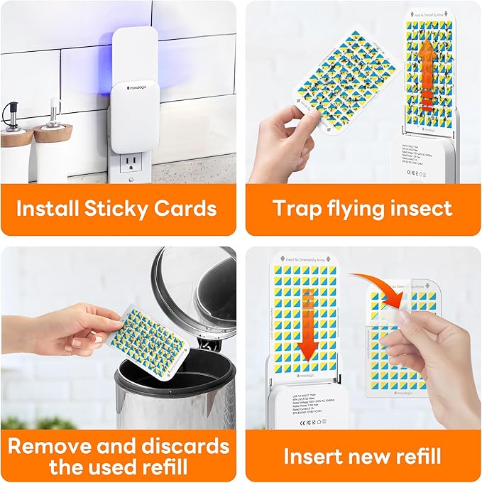Mosalogic Indoor Fruit Fly Traps Smart Gnat Trap for House Indoor with Motion Sensor Night Light-3 Modes,Silent,600 Sqft Coverage,Catches Fruit Flies,Gnats,Moth, 1 Device with 5 Refills White