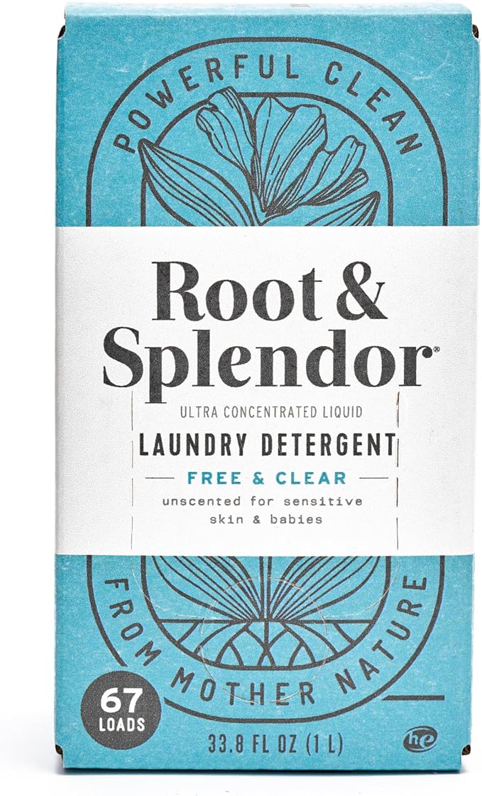 Root & Splendor Ultra Concentrated Non Toxic Laundry Detergent Liquid - EWG Verified - Plant Based & Eco Friendly Enzymatic Laundry Soap, Free & Clear, 1 Liter, 67 Loads