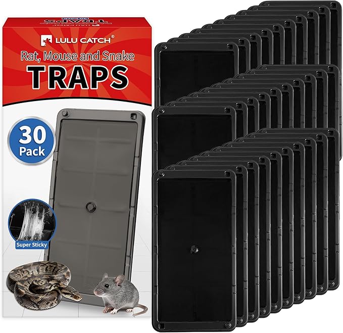 LULUCATCH Mouse Traps 30 Pack, Larger Heavier Glue Traps for Mice, Rat & Snakes, Non-Toxic Sticky Mouse Traps Indoor for Home & Kitchen, Easy to Set