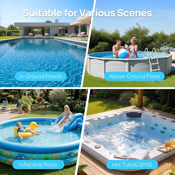 Consciot Pool Vacuum for Above Ground & Inground Pool, 22 GPM Suction Handheld Cleaner with 7.3FT Telescopic Pole, 2L Capacity, 60-Min Runtime, 2 Filters; Ideal for Spa, Hot Tub & Stairs