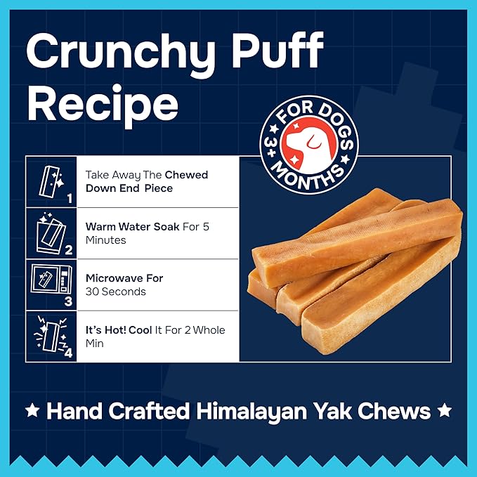 100% Natural Yak Cheese Himalayan Made Dog Chews All Breeds - Lactose Free Yak Chew for Small, Medium & Large Dogs - Dental Cleaning Dog Chews Aggressive Chewers - Long Lasting Odor & Gluten Free