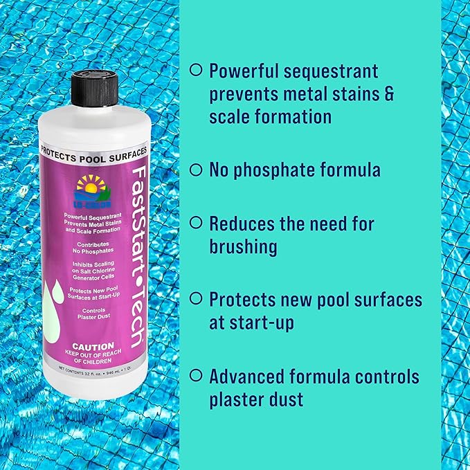 Lo-Chlor FastStart-Tech - Easy Pool Starter Protects New Pool Surfaces At Start Up - Prevents Metal Stains and Scale Formation As Part of Your Pool Opening Kit For Above Ground Pool & Inground (32oz)