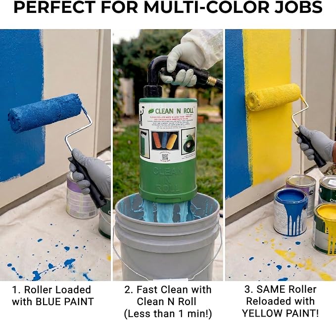 Paint Roller Cleaner | 9 Inch Paint Roller Cleaning Tool & Spinner Hose Attachment | Splatter-Free Wash & Dry in Under 1 Minute | Commercial Grade Reusable Roller Washer