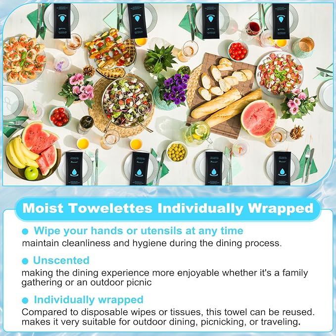 Moist Cotton Towel Bulk Moist Towelettes Individually Wrapped 8.7" x 8.7",White Towel Services,Refreshment Pre Moistened Towels for Travel Sport Party Spa Dentist (1 Count (Pack of 50), Unscented)