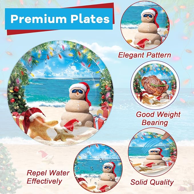 CHUNNIN 96 Pcs Summer July Christmas Plates and Napkins Xmas in July Party Decorations Disposable Dessert Plates Hawaiian Beach Tableware Set for 24 Guests Tropical Birthday Party Supplies