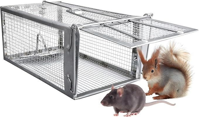 Humane Rat Traps, No Kill Small Animal Cage Trap, Live Mouse Trap Cage Catch and Release, Trampa para Ratones, Chipmunk Rodent Trap that Work for Indoor and Outdoor - 12.3" L x 6.5" W x 5.3" H