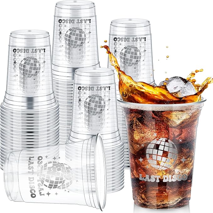 Geyee 48 Pack Disco Disposable Party Cups, 16oz Disco Supplies Ball Disposable Plastic Cup 70s 80s 90s Party Hot and Cold Drinks for Bachelorette Wedding Picnic Summer Favors Supplies