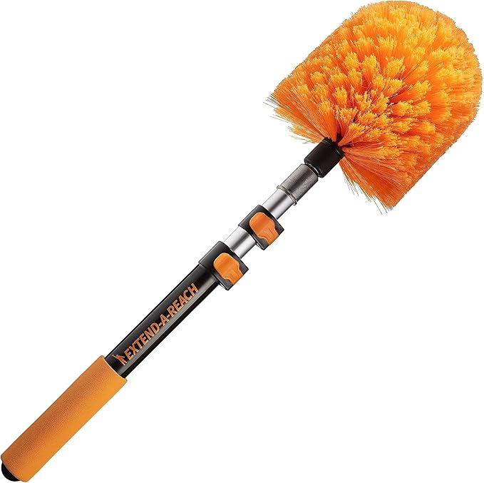 1.5-to-4 ft Cobweb Duster with Extension Pole // 10+ Foot Reach Spider Web Cleaner Cobweb Brush for Outdoor & Indoor Web Cleaning // Lightweight & Sturdy Telescopic Pole // The Ultimate Dusting Kit